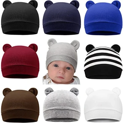 Image of DRESHOW Baby Beanie Newborn Toddler Soft Cute Knit Hat Hospital Hats for Boys Bear Ears Infant