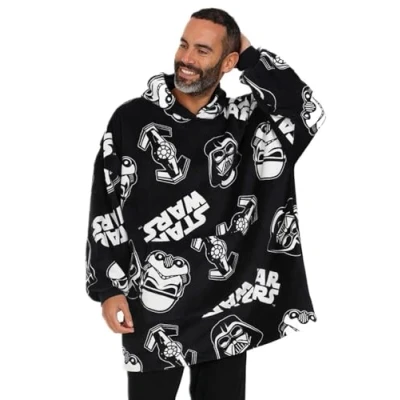 Image of Star Wars Mens Black Fully Lined Luxury Fleece Hoodie, Oversized Blanket Hoody