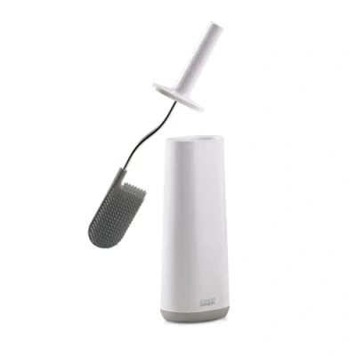 Image of Joseph Flex Smart Hygienic Silicone Toilet Brush with Holder Set, flexible anti drip, clog deep clean head White/Grey