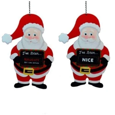Image of Santa Claus Naughty Or Nice Door Hanger Christmas Decoration Wooden Plaque