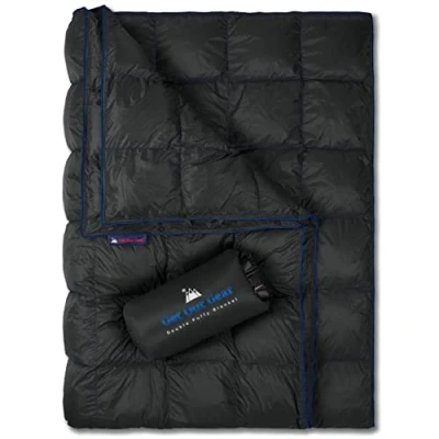 Image of Get Out Gear Double Puffy Camping Blanket Extra Puffy, Packable, Lightweight and Warm Ideal for Outdoors, Travel, Stadium, Festivals, Beach, Hammock Water Resistant Camp Quilt (Black/Blue)