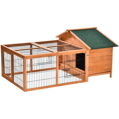 Image of PawHut Wooden Rabbit Hutch Detachable Pet House with Openable Run &amp; Roof Slide Out Tray