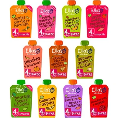 Image of Ella&#039;s Kitchen Organic Stage 1 Mixed Variety Pack, Weaning 4+ Months Baby Food Pack of 11 x 120g Pouches