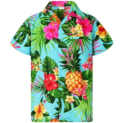 Image of King Kameha Men&#039;s Pineapple Designs Summer Party Shirts Short Sleeve, Pineapple, Turquoise, XXL