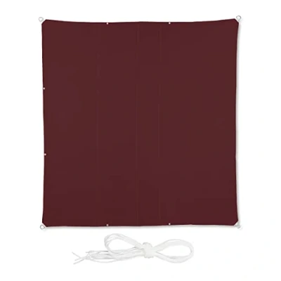 Image of Relaxdays Sun Sail Shade Square, Polyester Fabric, UV Protection, Canopy with Ropes, 4 x m, Dark Red