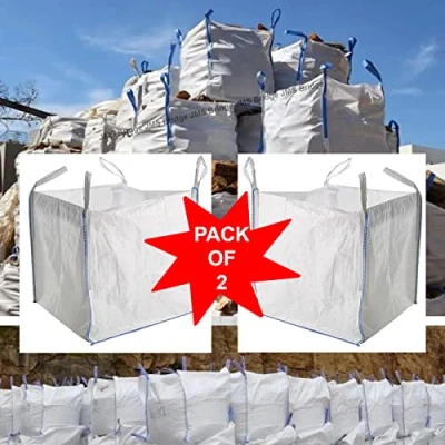 Image of 2 x FIBC Bulk Builders tonne Bag Waste Sacks Bags Garden Jumbo Storage Dumpy Woven Log Sack Extra Large Heavy Duty 1 ton (2xOTB)