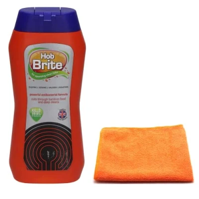 Image of Hob Brite Cleaner Lemon Sherbet (250 ML), Original Ceramic, Electric, Halogen and Induction Cream with Microfibre Cleaning Cloth Packaging May Vary