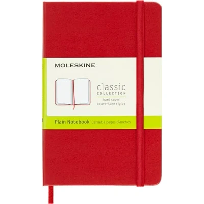 Image of Moleskine Classic Plain Paper Notebook, Hard Cover and Elastic Closure Journal, Color Scarlet Red, Size Pocket 9 x 14 cm, 192 Pages