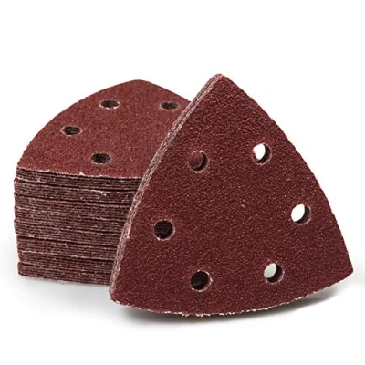 Image of SPEEDWOX 50 Pcs Triangle Sanding Pads Hook and Loop 60 Grit Oscillating Pad 90mm 6 Holes Fit 3 1/2 Inches Multi Tool Detail Sander Sandpaper Discs