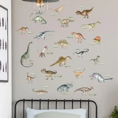 Image of Stickerscape Dinosaur Wall Stickers Dino Decals Bedroom Accessories Kids Room Decor for Walls Boys Removable (Named Dinosaurs)