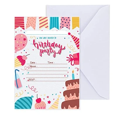 Image of Papa Prints Pack of 32 Cake Boys Party Invitations Invitation Cards with Envelopes (105 x 149 mm) Birthday Card Girl for Event