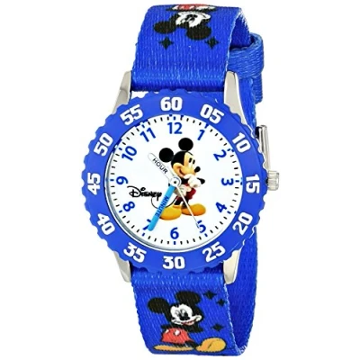 Image of Disney By Ewatchfactory Kids Mickey Mouse Quartz Watch with White Dial Time Teacher Display and Blue Nylon Strap W000009