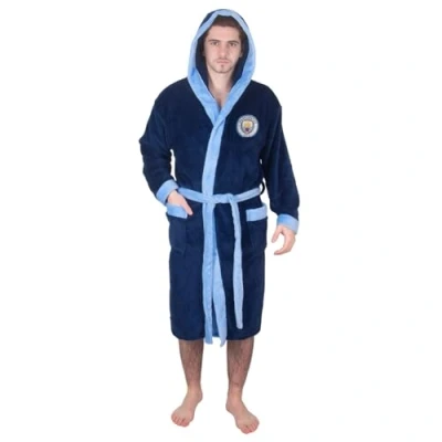 Image of Manchester City FC Official Gift Mens Fleece Dressing Gown Robe Navy XL