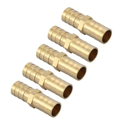 Image of Hilitand 5 Pcs Brass Barbed Pipe Adapter Straight Connector 2 Way Tube Joiner Fitting (12mm)
