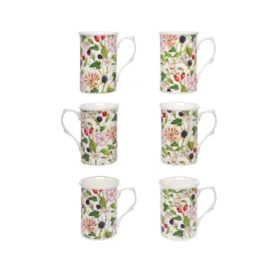 Image of (Item 1E) Kirsty Jayne China 10 Fl oz Bone Hedgerow Chintz Beakers, Mugs, Cups Packed in a Gift Boxed (Set of 6 Mugs)