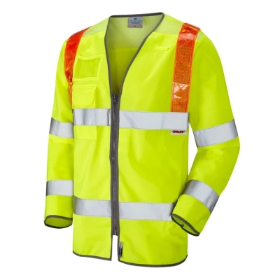 Image of Leo Workwear Barbrook Hi Vis Orange Brace Zip Fastened Sleeved Waistcoat, 4X Large, Yellow
