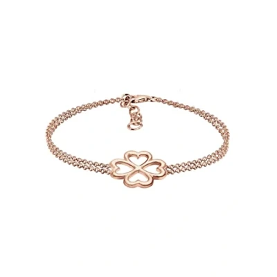 Image of Elli Women&#039;s 925 Sterling Silver Rose Gold Plated Clover Leaf Bracelet 16cm length