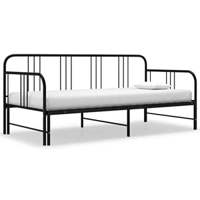 Image of vidaXL Black Metal Pull Out Sofa Bed Frame Durable Powder Coated Double with Safety Railing Space Saving Furniture for Living Room, Bedroom and Kids Room Assembly Required