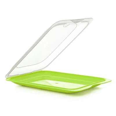 Image of TATAY Set of 3 Cold Meat Containers with Lid, BPA Free, Reusable, Stackable, Dishwasher and Microwave Safe, Lime Colour. Sizes 17 x 3,2 25,2 cm