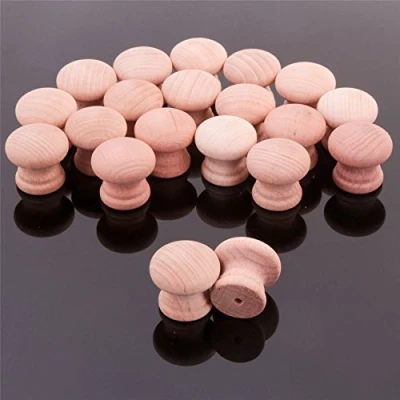 Image of 20x Natural Beech Wooden 25mm Drilled Knobs Cabinet/Door/Drawer Handles