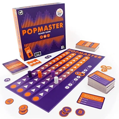 Image of Ginger Fox Official PopMaster Board Game Based On The Weekday BBC Radio 2 Quiz Includes Iconic 3 in 10 Question Round With REAL Ken Bruce, 2+ players
