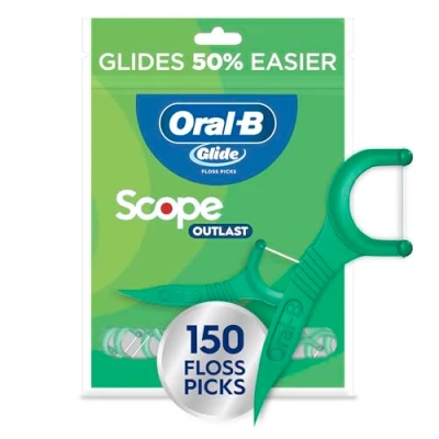 Image of Oral B Glide Complete with Scope Outlast Dental Floss Picks, Mint, 150 Count