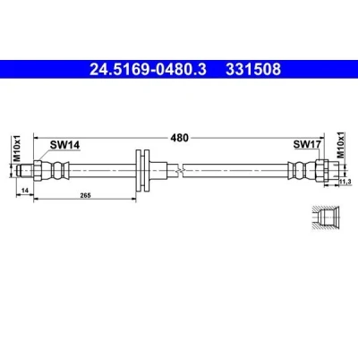 Image of 34301166118 Brake Hose ATE 24.5169 0480.3 480mm M10x1mm BMW: X5