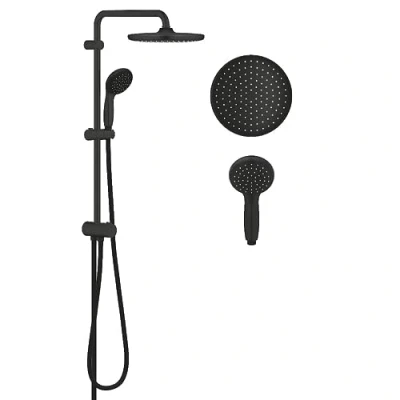 Image of GROHE Vitalio Start 250 Flex Shower System with Diverter (Water Saving Technology, Round 25 cm 2 Spray Head and 10 Hand Shower, Compatible All Existing Valves), Matt Black, 266802430