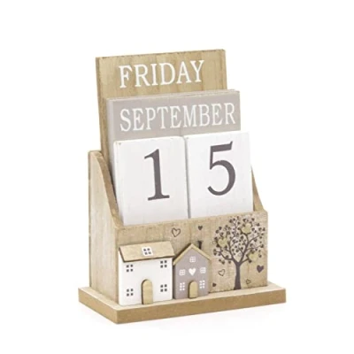 Image of Shabby Chic Wooden Perpetual Calendar Desk Flip Desktop House
