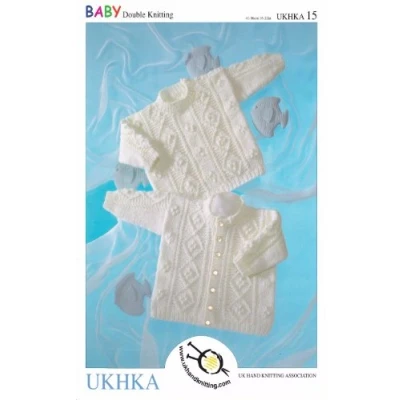 Image of Double Knitting DK Pattern for Baby Long Sleeved Cardigans &amp; Sweater (UKHKA 15)