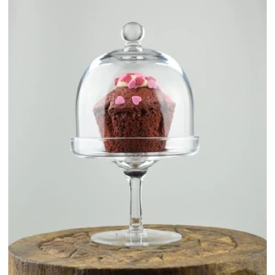 Image of EMH Mini Display Cake Stand With Glass Dome Cover H: 19 cm x 11.5