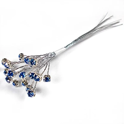 Image of Diamante Branch Crystal Effect Spray 4mm 14cm Wire (Pale Blue in Silver)