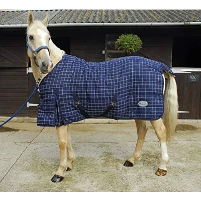 Image of Rhinegold 0 Denver Quilted Rug mid/Lightweight 200gsm Fill Stable Rug, Navy/White, 4 9 UK