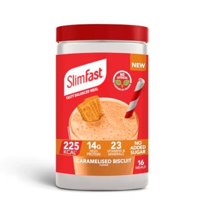 Image of SlimFast Balanced Meal Shake, Healthy Shake for Diet Plan with Vitamins and Minerals, High in Fibre, Replacement, Caramelised Biscuit Flavour, 16 Servings, 584 g