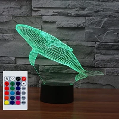 Image of SUPERHONGJIHAO Night Light for Kids 3D Whale Led Lamp with Remote Control 16 Color Changing Xmas Birthday Gift Child