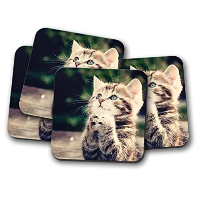Image of 4 Set Adorable Kitten Coaster Cats Animal Mum Daughter Cool Fun Gift #8953