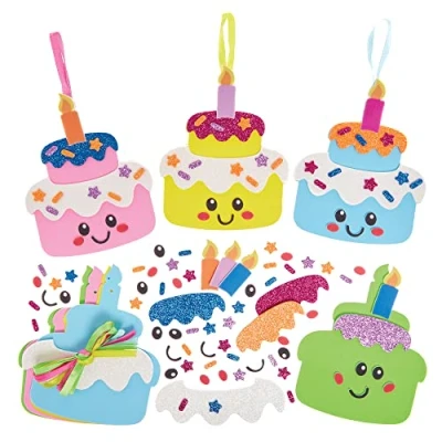 Image of Baker Ross FX705 Birthday Cake Mix and Match Decoration Kits Pack of 8, Kids Foam Arts Craft