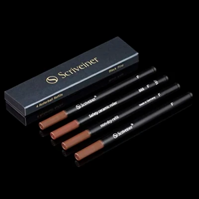 Image of Scriveiner Rollerball Refill Black Fine 4 Refills Designed for Pens Safety Ceramic Non Dry Roller Pen F Schmidt 888 Size Made in Germany