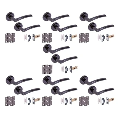 Image of HANDLEZONE® 7 Sets Nemo Internal Door Handles on Rose Lever Latch Packs with Ball Bearing Hinges Black Nickel