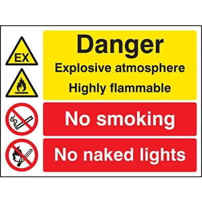 Image of Multi Message Signs Explosive atmosphere highly flammable no smoking/naked lights Rigid Plastic