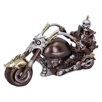 Image of Nemesis Now Wheels of Steel 29cm Steampunk Motorcycle Skeleton Figurine, Silver