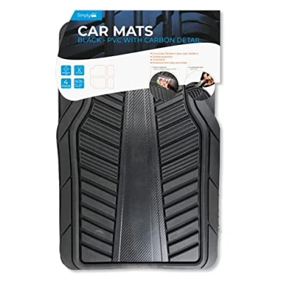 Image of 6x Simply Black PVC Car Mats with Carbon Detail MR2009