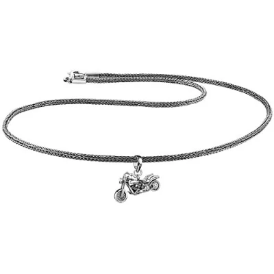Image of Kuzzoi men&#039;s Biker Motorcycle Silver necklace with pendant in oxidised sterling silver, Length 50 cm, handmade royal chain