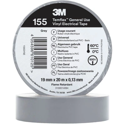 Image of 3M TemFlex 155 19MM X 20M Vinylelectrical Tape Grey EU