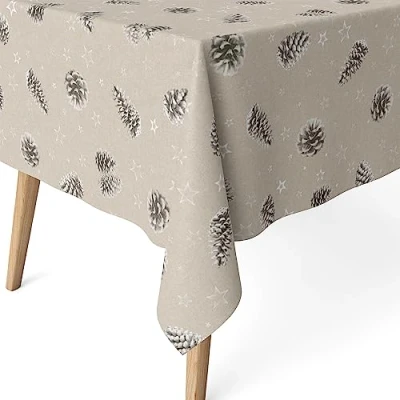 Image of Martina Home Resin Coated Tablecloth Pine Cones Grey 240 x 140 cm