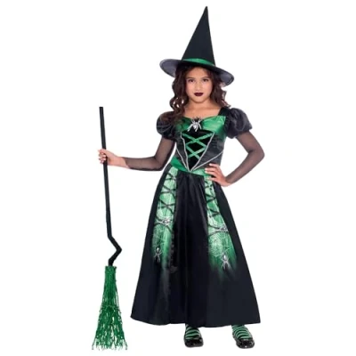 Image of amscan (PKT) (9911971) Child Girls Spider Witch Costume (8 10yr)