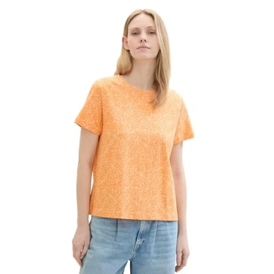 Image of TOM TAILOR Women&#039;s 1040544 T Shirt, 34843 Apricot Abstract Leaf Print, XL