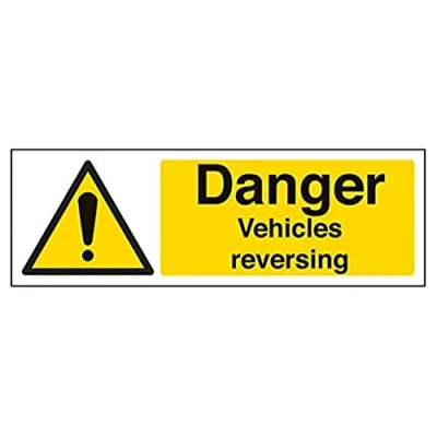 Image of V Safety Danger Vehicles Reversing Warning Sign 300mm x 100mm Self Adhesive Vinyl