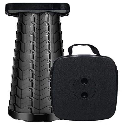 Image of MKBK Telescopic stool Folding seat Camping Stool, Collapsible Pop up for Fishing, Camping, Portable Load Capacity 485 LB (Black)