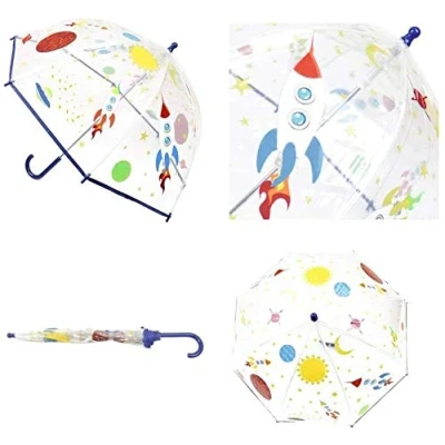Image of Kids Clear Dome Umbrella Bubble Brolly For Boys And Girls (Space Umbrella)